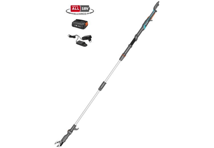 Akumuliatorinės teleskopinės genėjimo žirklės HighCut 250/18V P4A paruoštas naudojimui rinkinys