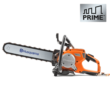 Handheld high-frequency electric cut-off concrete saw Husqvarna power cutter with PRIME technology.