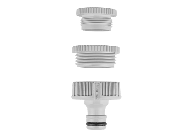 GARDENA tap connector, with 2 adapters for threaded taps, 33.3 mm, 26.5 mm, 21 mm