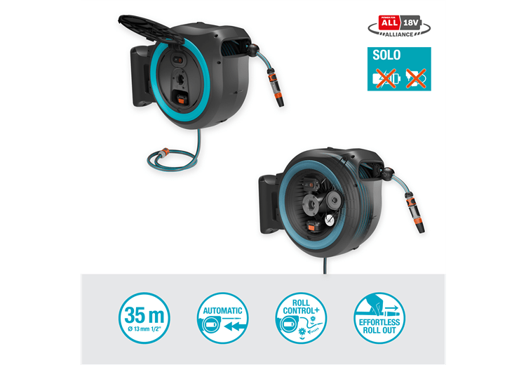 Battery Wall-Mounted Hose Box PowerRoll XXL solo, turquoise